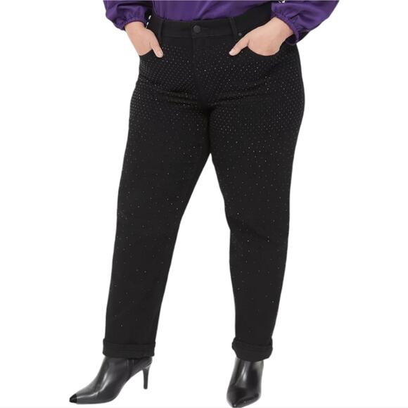 Lane Bryant Black Boyfriend Fit Jean With Rhinestones Plus‎ Size 26 - Picture 1 of 13